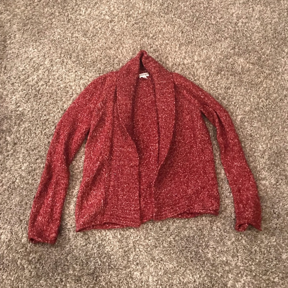 Red fuzzy St. John’s Bay cardigan